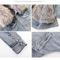 Real Fox fur thick warm denim parkas female winter coat