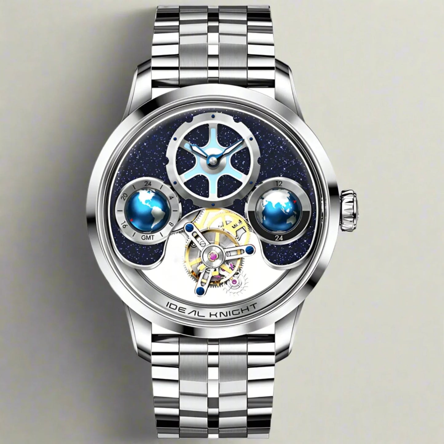 IDEAL KNIGHT blue earth tourbillon watch luxury skeleton automatic timepiece