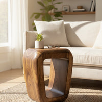 Holzhocker - Beistelltisch Couchtisch - Handgefertigter Flambierter Hocker aus massivem Suarholz- 50x30x40 cm