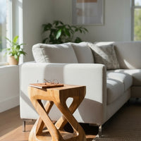 Holz Beistelltisch - Holzhocker Couchtisch - Handgefertigt – Kantig gedreht aus massivem Suarholz - 50x28x28 cm