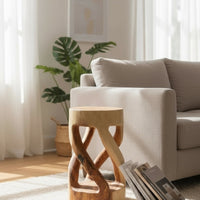 Holzhocker - Beistelltisch Blumenhocker Ablagetisch - Unikat Handgefertigt  - Rund Gedreht aus massivem Suarholz - 50x28x28 cm