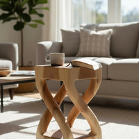Holz Beistelltisch - Holzhocker Couchtisch - Handgefertigt - Gedreht aus hellen massivem Suarholz - 50x28x28 cm