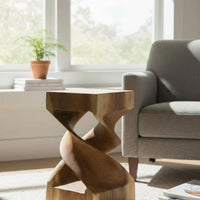 Holz Beistelltisch -  Holzhocker Couchtisch - Handgefertigt - Gedreht aus massivem Suarholz - 50x28x28 cm