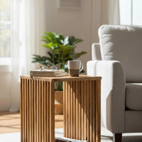 Teakholz-Beistelltisch - Holzhocker Couchtisch - Handgefertigt aus Massivholz – Holzleisten Würfel - 45x35x40 cm