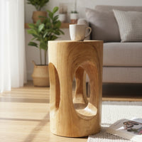 Holz Beistelltisch - Holzhocker Blumenhocker Hocker - Handgefertigt - Rund mit O-Ausschnitt Saman-Holz - 50x30x30 cm