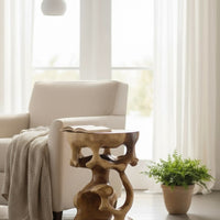 Holz Beistelltisch - Holzhocker Blumenhocker Hocker - Handgefertigt - Rund in Bonsai Style Saman-Holz - 40x30x30 cm