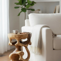 Holz Beistelltisch - Holzhocker Blumenhocker Hocker - Handgefertigt - Rund in Bonsai Style Saman-Holz - 40x30x30 cm