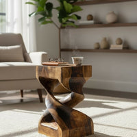 Holz Beistelltisch - Holzhocker Couchtisch - Flambierter Handgefertigt - Gedreht aus massivem Suarholz - 50x28x28 cm