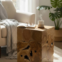 Holzmosaik Beistelltisch - Couchtisch Nachttisch Pflanzenhocker Hocker - Handgefertigt - 40&60x40x40 cm