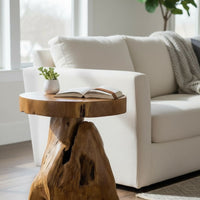 Holzhocker – Beistelltisch Blumenhocker Ablagetisch – Handgefertigt – Natürliche Form aus massivem Teakholz – 45x40x40 cm