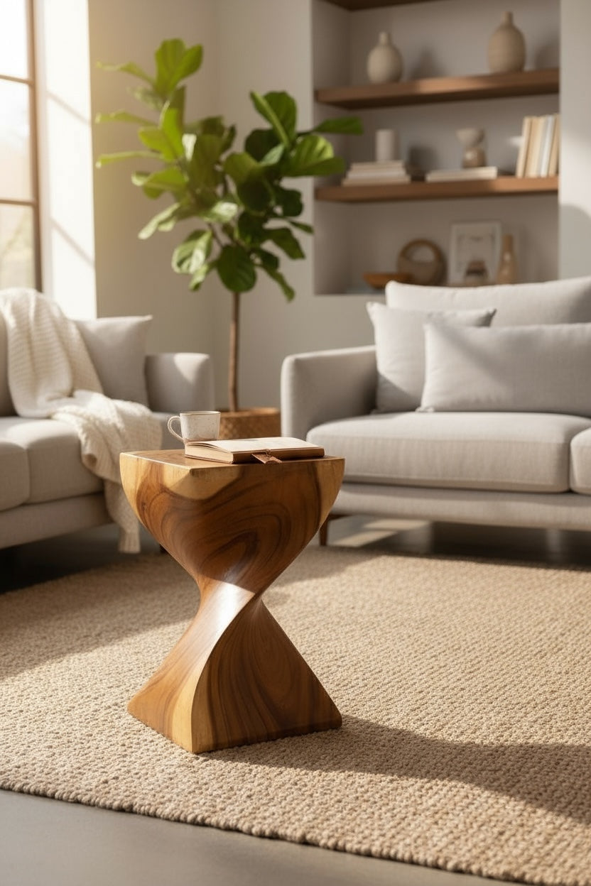 Holzhocker - Edler Beistelltisch Holz - Holz Hocker - Handgefertigter Beistelltisch aus Holz - 50x28x28cm