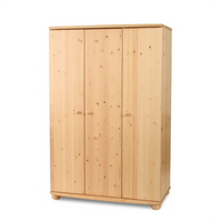 Claudia Kleiderschrank | 3-Türig | 5-Regalböden und Kleiderstange | 100% Bio Kiefer Massivholz