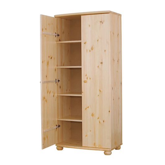 Claudia Kleiderschrank | 2-Türig mit Regalfächer 45cm / 62cm Tiefe | 100% Bio Kiefer Massivholz