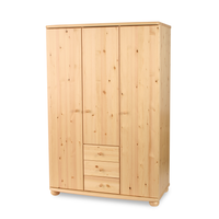 Claudia Hotel Kleiderschrank | 3-Türig | Regalböden | 3-Schubladen | 100% Bio Kiefer Massivholz