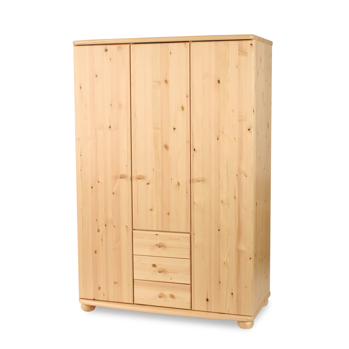 Claudia Hotel Kleiderschrank | 3-Türig | Regalböden | 3-Schubladen | 100% Bio Kiefer Massivholz