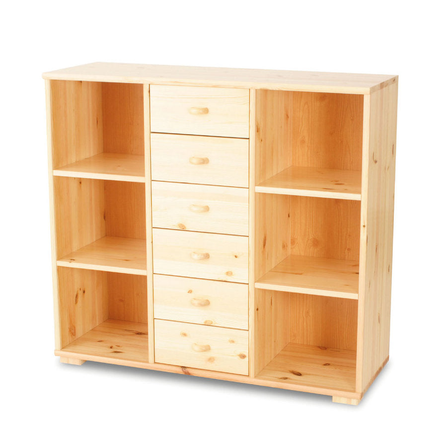 Vanessa Kommode Sideboard | Anrichte | 6-Regalfächer | 6-Schubladen | 100% Bio Massivholz