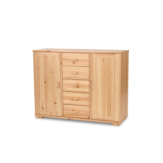 Vanessa Kommode Sideboard | Anrichte | 2-Türig mit 5-Schubladen | 100% Bio Massivholz