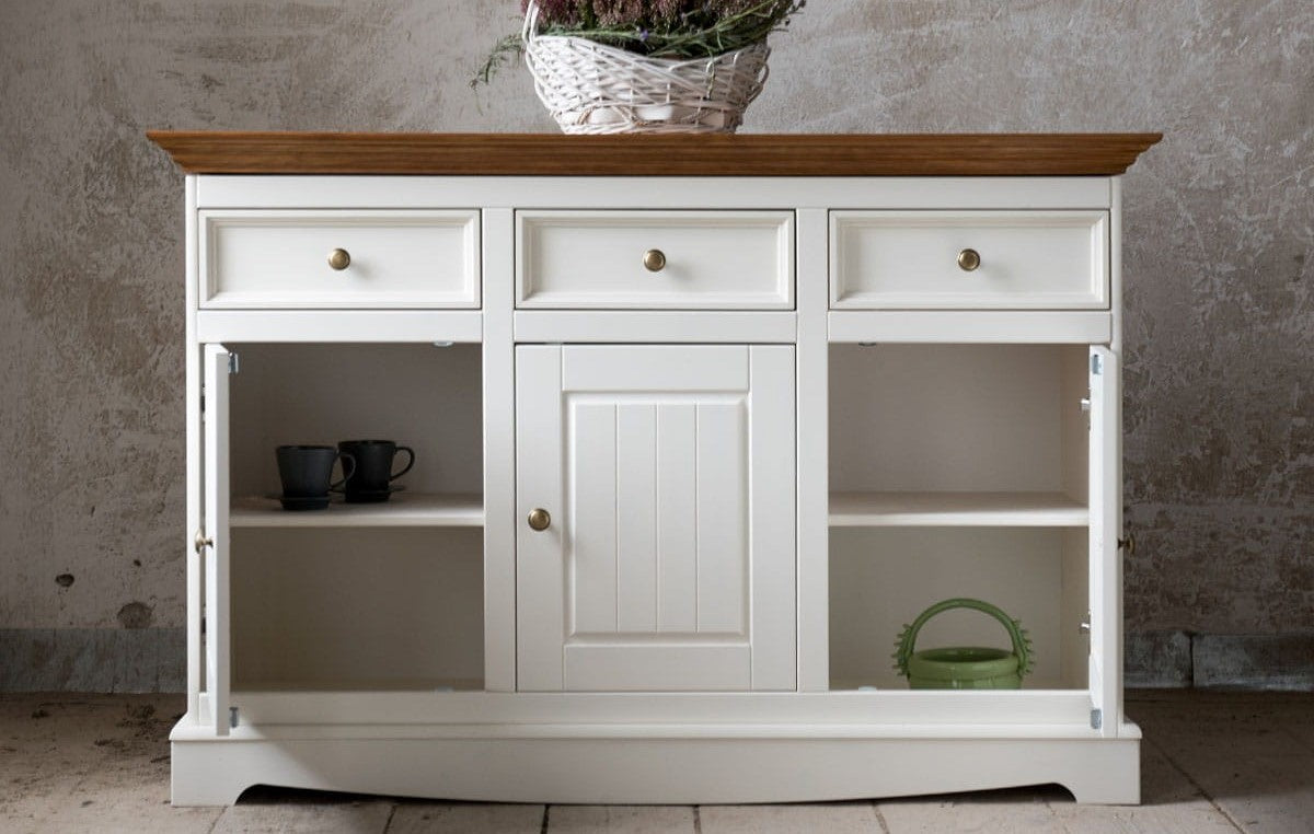 Bologna Elegante Massivholz Kiefer Kommode 3.3 | Farbe Weiß - Eiche