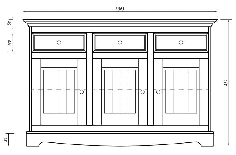 Bologna Elegante Massivholz Kiefer Kommode 3.3 | Farbe Weiß - Eiche
