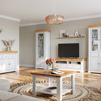 Milano Elite Massivholz Kiefer Vitrine 2D | Farbe Weiß/Kiefer