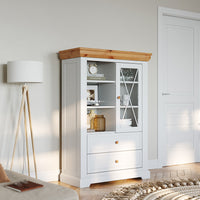 Milano Elite Massivholz Kiefer Vitrine 1.3 | Farbe Weiß/Kiefer