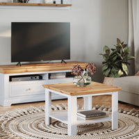 Milano Elite Massivholz Kiefer Couchtisch | Farbe Weiß/Kiefer