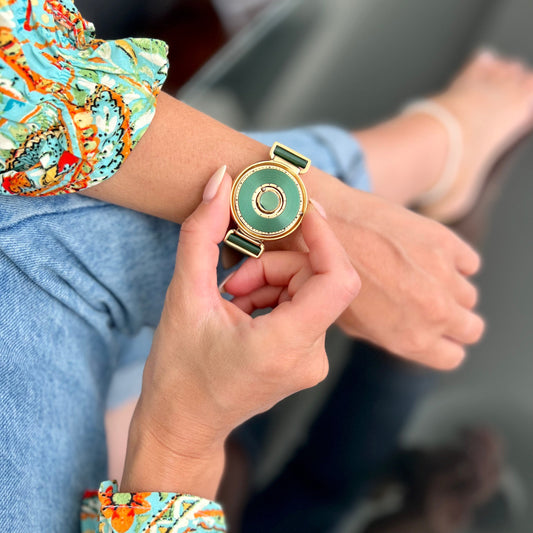 Elegante Damenarmbanduhr „Bella Goldgrün“ – Zeitloses Geschenk für Frauen