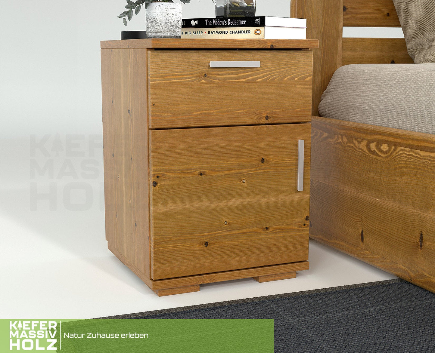 Nobis Kiefer Massivholz Nachttisch Nachtschrank | 1-Schublade 1-Türig | 100% Bio Kiefer