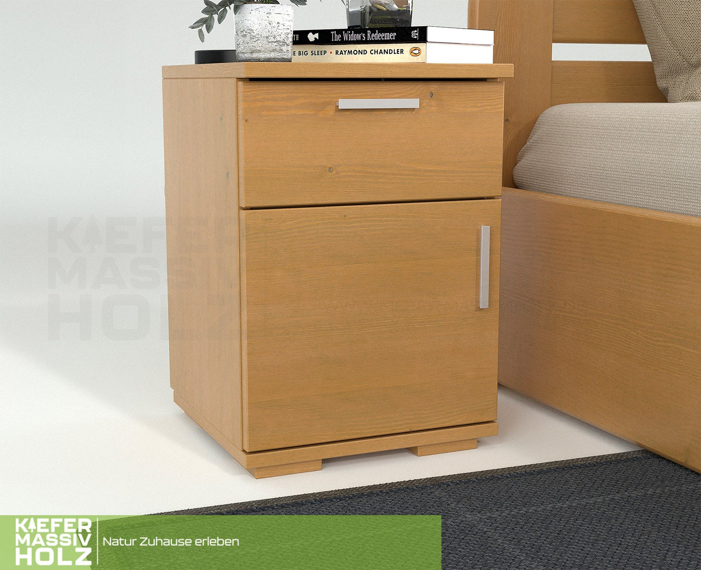 Nobis Kiefer Massivholz Nachttisch Nachtschrank | 1-Schublade 1-Türig | 100% Bio Kiefer