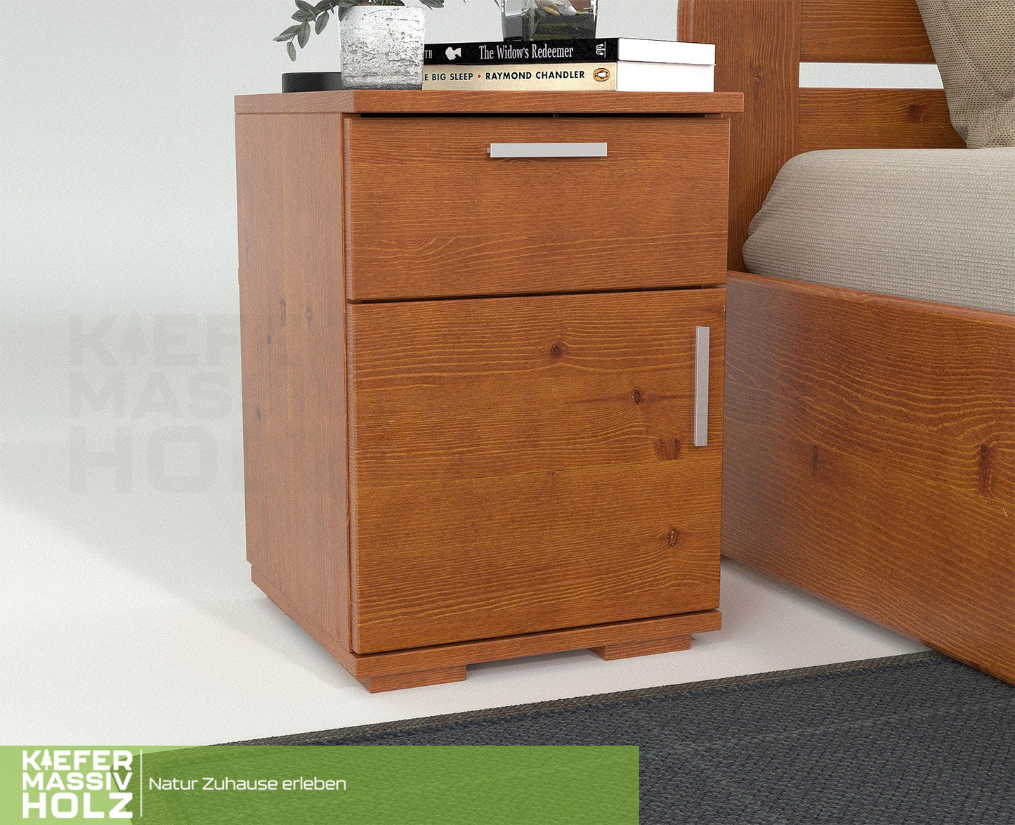 Nobis Kiefer Massivholz Nachttisch Nachtschrank | 1-Schublade 1-Türig | 100% Bio Kiefer