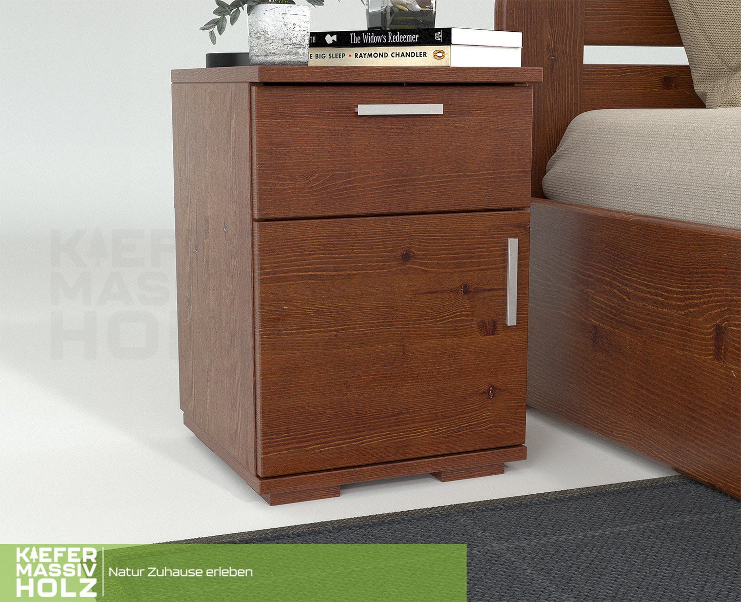 Nobis Kiefer Massivholz Nachttisch Nachtschrank | 1-Schublade 1-Türig | 100% Bio Kiefer