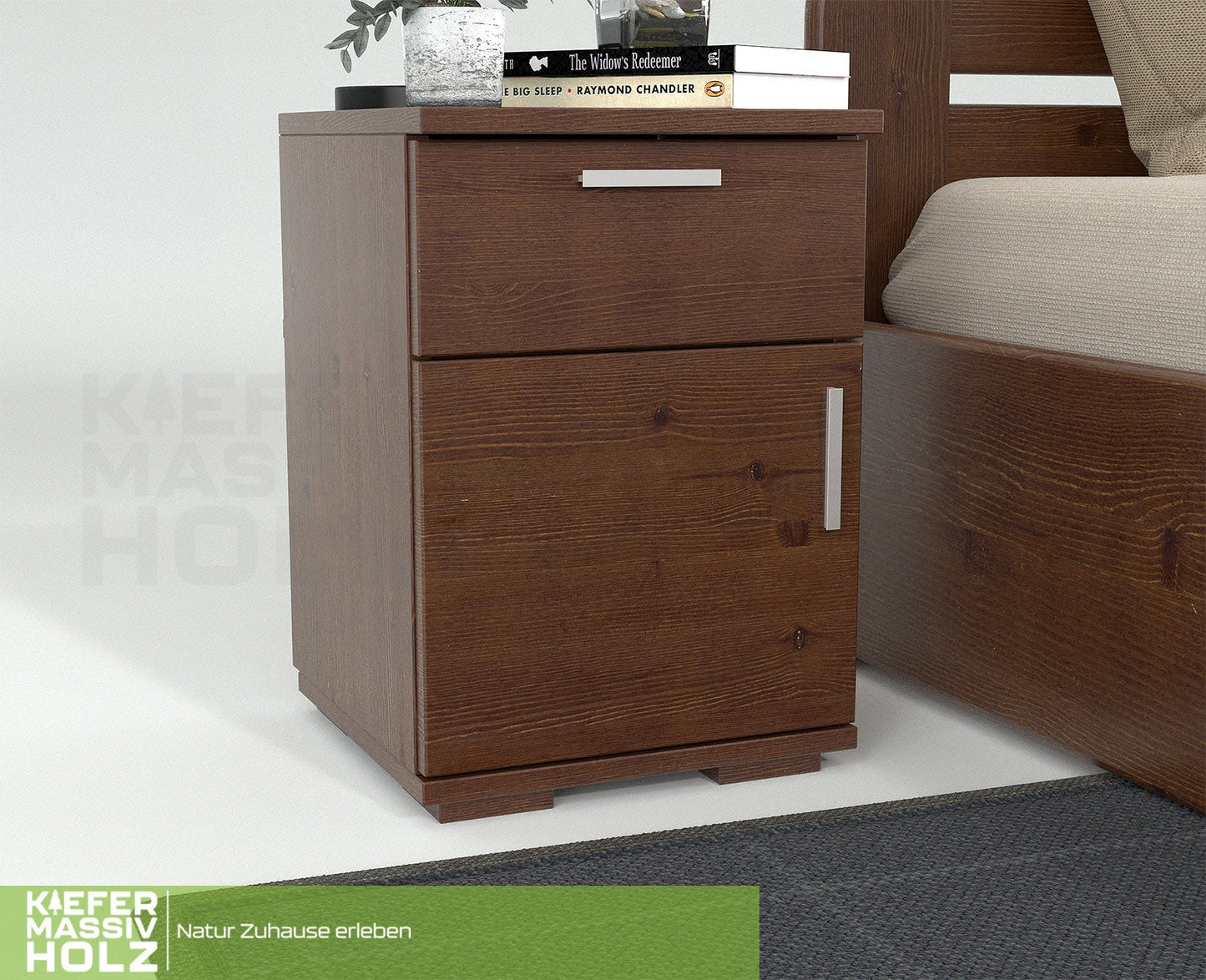 Nobis Kiefer Massivholz Nachttisch Nachtschrank | 1-Schublade 1-Türig | 100% Bio Kiefer