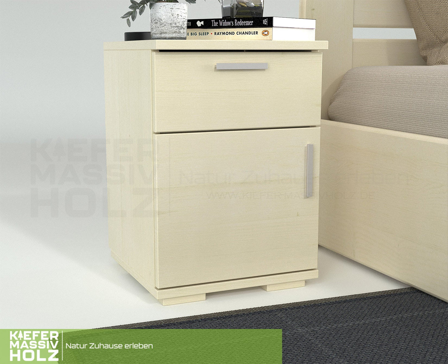 Nobis Kiefer Massivholz Nachttisch Nachtschrank | 1-Schublade 1-Türig | 100% Bio Kiefer