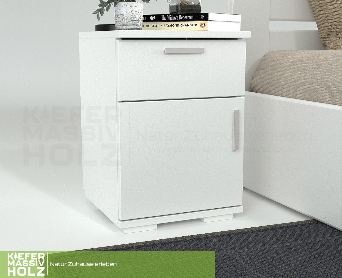 Nobis Kiefer Massivholz Nachttisch Nachtschrank | 1-Schublade 1-Türig | 100% Bio Kiefer