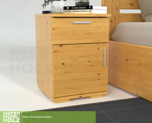 Nobis Kiefer Massivholz Nachttisch Nachtschrank | 1-Schublade 1-Türig | 100% Bio Kiefer
