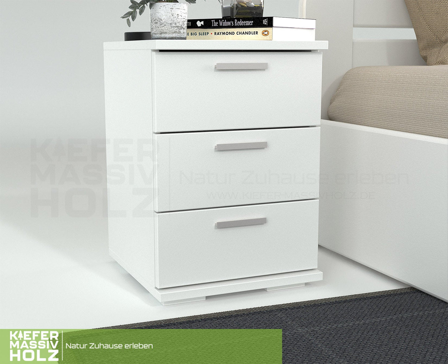 Nobis Kiefer Massivholz Nachttisch Nachtschrank | 3-Schubladen | 100% Bio Kiefer