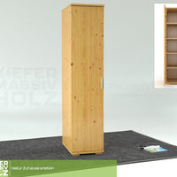 Nobis Kleiderschrank | 59 cm Tiefe 1-Türig mit Regale | 100% Bio Kiefer Massivholz