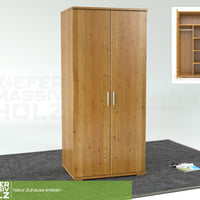 Nobis Kleiderschrank | 2-Türig mit Kleiderstange und Regale | 100% Bio Kiefer Massivholz