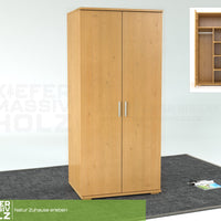 Nobis Kleiderschrank | 2-Türig mit Kleiderstange und Regale | 100% Bio Kiefer Massivholz
