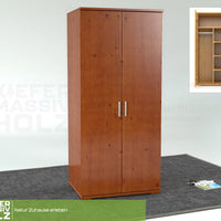 Nobis Kleiderschrank | 2-Türig mit Kleiderstange und Regale | 100% Bio Kiefer Massivholz