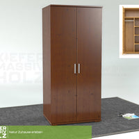 Nobis Kleiderschrank | 2-Türig mit Kleiderstange und Regale | 100% Bio Kiefer Massivholz