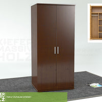 Nobis Kleiderschrank | 2-Türig mit Kleiderstange und Regale | 100% Bio Kiefer Massivholz