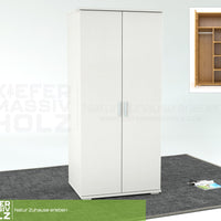 Nobis Kleiderschrank | 2-Türig mit Kleiderstange und Regale | 100% Bio Kiefer Massivholz