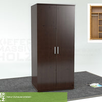 Nobis Kleiderschrank | 2-Türig mit Kleiderstange und Regale | 100% Bio Kiefer Massivholz