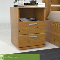 Nobis Kiefer Massivholz Nachttisch Nachtschrank | 2-Schubladen 1-Regal | 100% Bio Kiefer