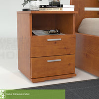 Nobis Kiefer Massivholz Nachttisch Nachtschrank | 2-Schubladen 1-Regal | 100% Bio Kiefer