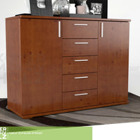 Nobis Kommode Sideboard 120-er | Anrichte | 5-Schubladen | 2-Türig | 100% Bio Kiefer Massivholz