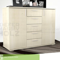Nobis Kommode Sideboard 120-er | Anrichte | 5-Schubladen | 2-Türig | 100% Bio Kiefer Massivholz