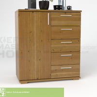 Nobis Kommode Sideboard 90-er | Anrichte | 5-Schubladen | 1-Türig | 100% Bio Kiefer Massivholz