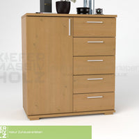Nobis Kommode Sideboard 90-er | Anrichte | 5-Schubladen | 1-Türig | 100% Bio Kiefer Massivholz